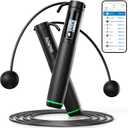 RENPHO Cordless Jump Rope, Weighted Jump Rope with Counter, Jump Ropes for Fitness, Smart Skipping Rope for Crossfit, Gym, Burn Calorie, APP Data Analysis, at-Home-Workout for Women Men Adult Kids (A-Black Cordless Ball 1 Pack & Steel Wire Rope 1 Pc)