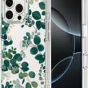 MOSNOVO Case for iPhone 16 Pro Max, [Buffertech 6.6ft Military-Grade Drop Protection] [Anti Peel Off Tech] Clear TPU Bumper Phone Case Cover Design - Eucalyptus