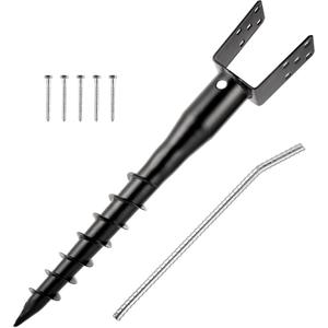 No Dig Ground Screw Anchor - Black U Shaped Post Stake for 4x4 Wood Posts, Includes Lag Bolts & 27" Rebar, for Mailbox Posts and Fence Posts Anchor, 1 Pack