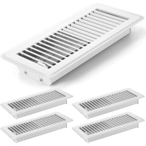 Retisee 4 Pcs 4" x 12" Floor Register Vent Covers Heavy Duty Steel Walkable Floor Vents with Adjustable Airflow Curved Safe Edges and Rust Proof Finish for Homefloor Sidewall (White)