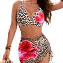 Blooming Jelly Women's Bikini Sets 3 Piece Swimsuits High Waisted Bathing Suit with Sheer Cover Up Swim Skirts (X-Large, Leopard)