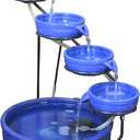 ASC Cascade Ceramic Solar Water Fountain Bowls 5 Tierd with Panel Pump Cascading Garden Decoration Bird Iron Frame (Blue Daytime)
