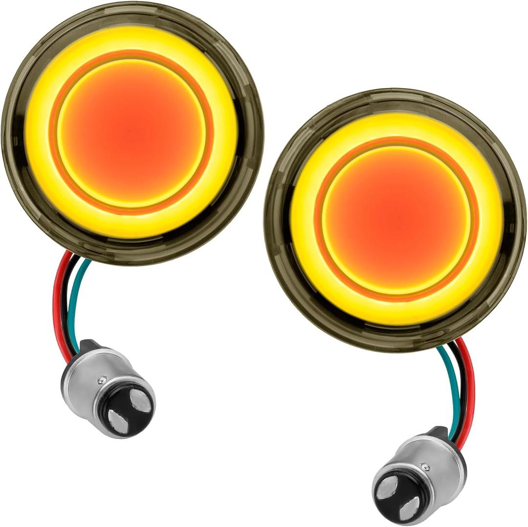 Motorcycle 1157 LED Turn Signal Light Front Rear 2 Inch Bullet Smoked Lens Compatible with Harley Softail Touring Dyna Fat Boy Sportster Road King Street Glide Electra Glide