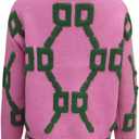 Milumia Women's Letter Print Button Up Knit Cardigan V Neck Long Sleeve Sweater Jackets Pink Medium