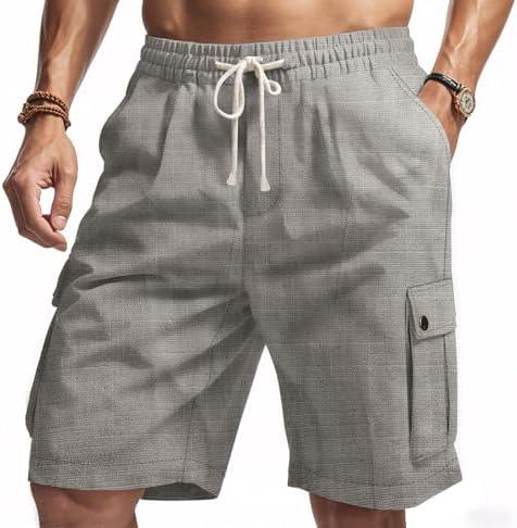 TRFIC ‌Men's Casual Linen Cargo Shorts with Drawstring Waist & 5 Pockets, Medium 