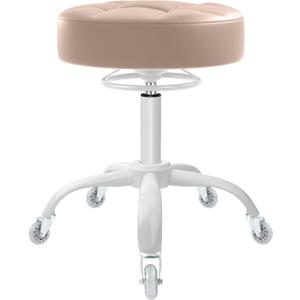 Rolling Stool Heavy Duty 400lb: Super Soft Seat Cushion,360 Swive,Height Adjustability,No Squeaky Noises,No Tip Over,New Upgraded stool Salon Stool Chair, Tattoo Facial Massage Spa Medical(Beige)