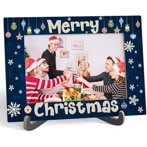Zmyollo Merry Christmas Picture Frame, Merry Christmas Wooden Tabletop Photo Frame With Stand, Winter Christmas Frame Decorations, Christmas Party Decor, For Family Friends Winter Christmas Gifts-C06