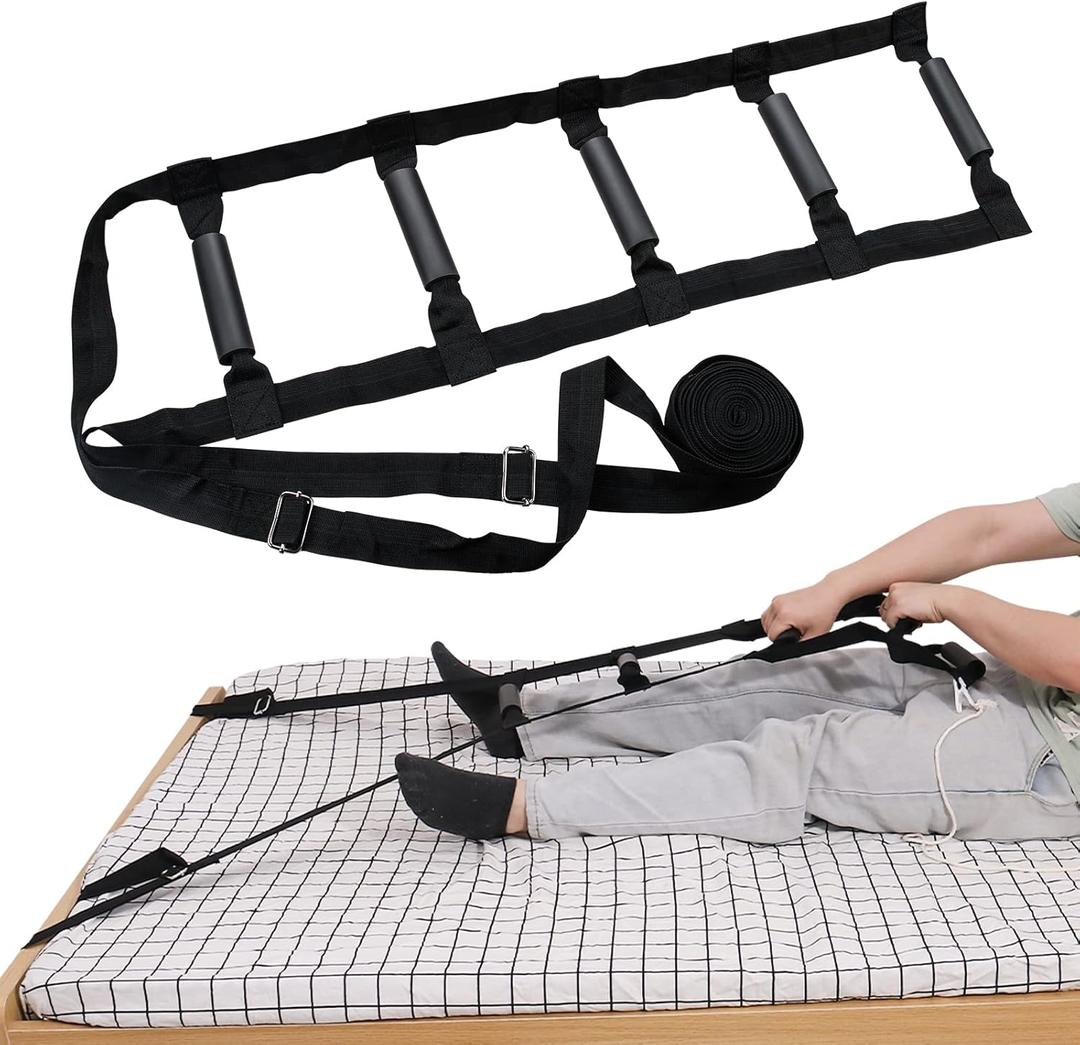 Bed Ladder Assist 160 Inch, Munzong Black Pull Up& Sit Up Assist Device, Assistive Bedside Straps w/ 5 Handle, Portable Rope Beds Ladder Helper for Elderly Senior Injury Handicap Patient Pregnant(4 m)