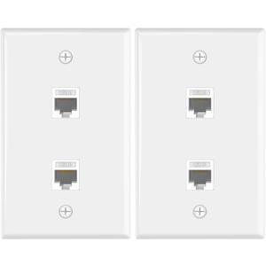 VCE UL Listed Ethernet Wall Plate 2-Port, CAT6 Wall Plate and Jack, RJ45 Keystone Inline Coupler with Keystone Ethernet Outlet, White 2-Pack