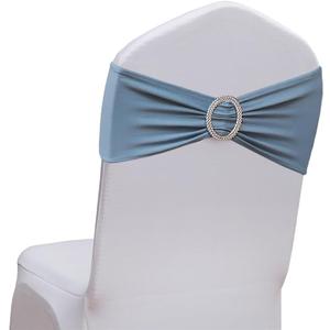 50 Pack Dusty Blue Chair Sashes, Spandex Dusty Blue Chair Sash Bands Bows for Wedding Reception Events Decorations, Dark Blue Chair Ties for Covers
