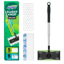 Swiffer Sweep & Mop Deluxe 2-in-1 Multi-Surface Kit for Floor Cleaning, Includes 1 Sweeper Device, 5 Dry Sweeping + 6 Wet Mopping Heavy Duty Cloths, Black