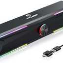 Tylubio Pc Speakers Computer Sound Bar with Stereo Sound, Flowing LED & Push-Button Control Computer Speaker for Desktop Laptop Monitor, USB Input
