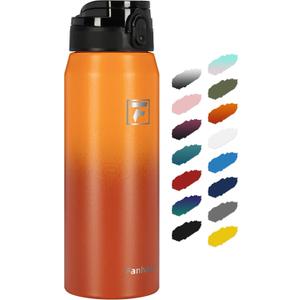 Fanhaw 24 oz Insulated Stainless Steel Water Bottle with Anti-Dust Chug Lid, Leakproof Vacuum Metal Bottle for Kids, Women & Men (Yellow Orange)