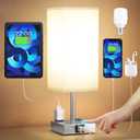 Upgraded Bedside Table Lamp Touch Control, with USB C+A Charging Ports & Dual AC Outlets, 3-Way Nightstand Lamp for Bedroom with LampShade Living Room Office(LED Dimmable Bulb Included)