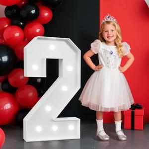 2FT Light Up Number for 2th Birthday Party Decor, Anniversary Marquee Number for 2 Years Old Girl Boy Birthday Large Marquee Number for Party Event, Wedding Anniversary, Number 2