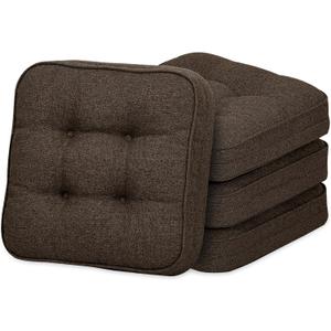 GOFORIT Chair Cushions Set of 4,Tufted Shredded Memory Foam Chair Pads, Non-Slip Seat Cushions with Removable Cover, 4 Pack,Brown