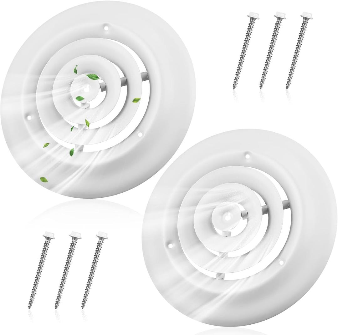 Therwen 2 Pcs 6 Inch Round Vent Cover, White Round Ceiling Diffuser with Screws HVAC Vent Duct Cover Replacement Exhaust Fan Covers for Home Office Kitchen Ventilation Use, Outer Dimensions: 9-15/16"