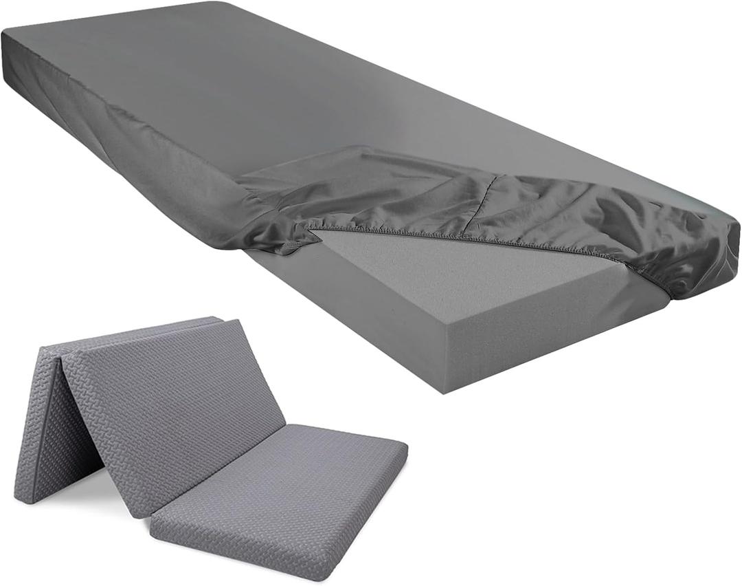 Breling Fitted Sheet (Sheet Only) Compatible with Milliard Trifold Mattress Folding Mattress Fitted Microfiber Bedsheet for Camp Bunk Rvs Bed(Dark Gray,Single,4'')