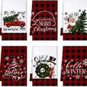 Preboun 6 Pcs Christmas Kitchen Towels Buffalo Check Plaid Dish Towels Winter Hand Towels Farmhouse Tea Towels Housewarming Gifts for Xmas Holiday Home Kitchen Decor (Red)