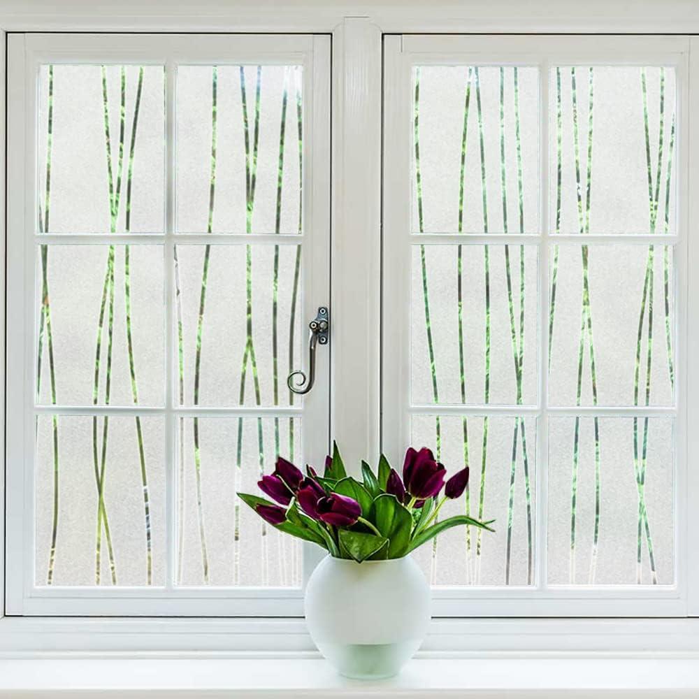 NINETREX Window Privacy Film,Frosted Glass Window Film,Window Frosting Film,Decorative Front Door Coverings Non-Adhesive Anti-UV Window Sticker for Home Office,Stripe Pattern,23.6 x 78.7Inches