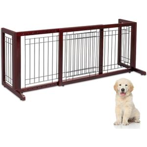 VINGLI Dog Gate for Stairs Free Standing Pet Gate for Driveway, Solid Wood Puppy Doggie Gates for Indoors Adjustable from 40" to 71" Wide