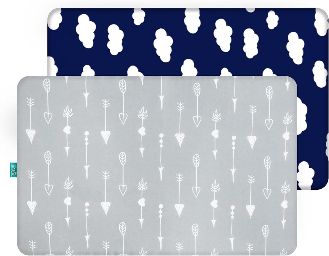 Pack and Play Sheets Fitted, 2 Pack Playard Sheet Fits for Graco Pack n Play Mattress, Mini Crib Sheets for Baby Boys & Girl (Navy Cloud & Grey Arrowhead)