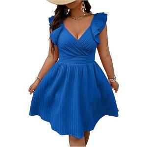 Floerns Women's Plus Size Wrap Front Sweetheart Neck Ruffle Cap Sleeve A Line Dress
,3XL