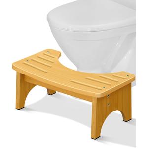 Bamboo Toilet Stool for Adults, 6.5" Toilet Stool Squat Adult Kids, Portable Simple Curve Squat Toilet Potty Stool, Non-Slip Poop Stool for Bathroom, Improve Squatting Posture and Comfort (Wood)