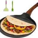 Nonstick Crepe Pan, 11 Inch Large Pancake Griddle with Detachable Handle, Granite Stone Omelette Pan, PFOA Free Comal for Tortillas & Dosa, Induction Compatible, Includes Silicone Spatula & Brush
