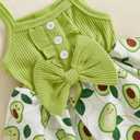 Kayotuas Newborn Baby Girl Summer Clothes Romper Dress Fruit Print Sleeveless Square Neck Bow Jumpsuit Bodysuit with Headband (Green)
