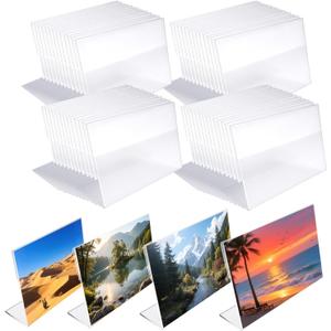 LECEHIVO 54 Pcs Acrylic Picture Frames Bulk 4 x 6 Inch Clear Plastic Sign Holder Horizontal L Shape Photo Frame Acrylic Back Flyer Slanted Stand for Home Office Desktop Display