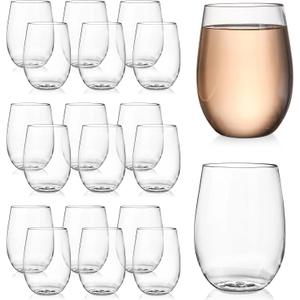 Tebery 20 Pack Unbreakable Plastic Wine Glasses Stemless, 16 Oz Clear Drinking Glasses Wine Cups, Disposable & Reusable for Champagne, Dessert, Food Samples, Catering, Weddings