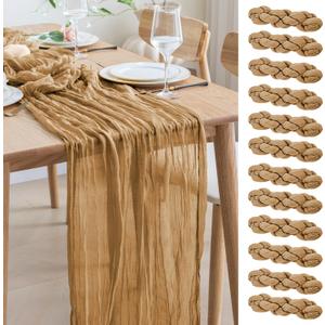 Asee'm 12pcs Cheesecloth Table Runner 120 Inches Long Khaki Boho Gauze Cheese Cloth Runner 10FT Rustic Sheer Table Runners for Christmas Wedding Party Baby Shower Spring Easter Decoration