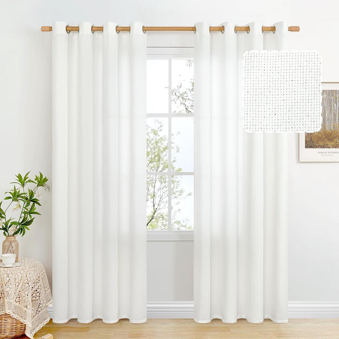 BGment White Linen Curtains 84 Inches Long for Living Room, Thick Burlap Textured Light Filtering Window Curtains Drapes for Bedroom Farmhouse Dining Room, 2 Panels, Pure White, 52 Wide (52"W x 84"L (Pack of 2), Pure White)