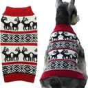 Lanyarco Ugly Vintage Dog Christmas Sweater, Knit Xmas Reindeer Holiday Festive Christmas Dog Sweaters for Small Dogs, Medium M 13" (Red)
