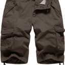 FOURSTEEDS Women's Casual Fitted Multi-Pockets Camouflage Twill Bermuda Cargo Shorts (Brown, US 14)