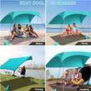 Beach Tent Sun Shelter UPF50+ with Sandbags, Sand Shovel & Windproof Poles - Portable Pop Up Canopy for Beach, Camping, Picnics, Backyard & Fishing (Cyan,6.9x6.5FT)