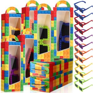 24 Sets Building Block Party Favors Includes Building Bricks Theme Party Gift Boxes Block Mania Games Sunglasses DIY Christmas Birthday Supplies (Bright)