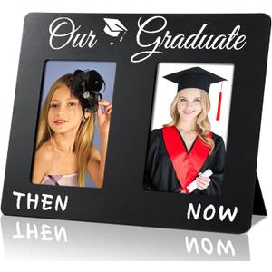 Vercraft 2026 Graduation Then Picture Frame Gifts Holds 4x6 Inch Black Class of 2026 Grad Photos Wood Photo Album for High School College