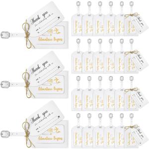 Sweetude 48 Sets Leather Luggage Tag Bulk and So The Adventure Begins Luggage Tags with Name Card for Wedding Bridal Shower Bachelorette Honeymoon Travel Graduation Gifts(White)