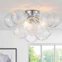 GoYeel Modern Chandelier Close to Ceiling Light Fixture 3 Light Contemporary Mid Century Glass Chandelier 18.5" with 13 Clear Swirled Globe Foyer Bedroom Living Room