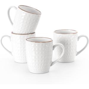 famiware Coffee Mugs Sets for 4, Eden 12 oz Mug Set, Coffee Cups with Handle for Coffee, Tea, Cocoa and Milk, Microwave and Dishwasher Safe, White Circle