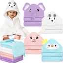 CandyHome 12 PCS Baby Bath Towels Set for Infants Toddlers, 4 PCS Animal Hooded Baby Towels & 8 PCS Washcloths Set, Ultra Absorbent Soft Cute Newborn Bath Essentials Gifts for Boys & Girls (Purple, Pink, Blue, White)