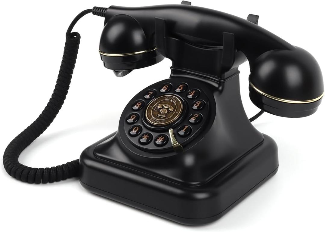 Retro Corded Phone, Office Desk Phones, Vintage Landline Telephone, Classic Push Button Analog Phone with Redial Function for Home Office Hotel School, Black