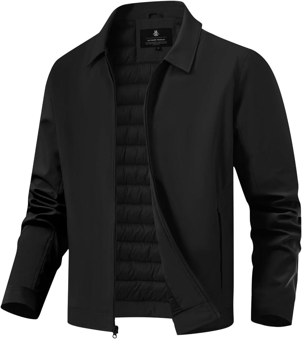 ASPO Men's Winter Jacket Warm Water Resistant Full Zip Windbreaker Lightweight Quilted Jackets Casual Golf Work Coats (Green, M)