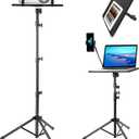 Kereal Laptop Projector Tripod Stand, Universal Portable Floor Holder Mount Stand for DJ Equipment,Office,Stage,Studio,Podium,Adjustable Height 25 to 50 Inch, with Tray and Gooseneck Phone Holder