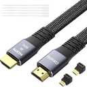 Flat HDMI Cable 4K HDMI High Speed Braided Cord, Pure Copper, Supports 4K@60Hz 2160p 1080p HDR HDCP 2.2 ARC Full 3D