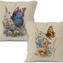 Vintage Butterfly Floral Throw Pillow Covers 18x18, Cottagecore Wildflowers Butterfly Decorative Pillow Covers for Home Living Room Bedroom, Floral Accent Pillows Cover Pillowcases Set of 2