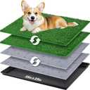 Dog Grass Pad with Tray - 35''x23'' Portable Dog Litter Box with 2 Pack Hemmed Edge Artificial Grass Patch + 2 Washable Reusable Pee Pads, Indoor Outdoor Fake Grass Pad for Dogs Potty