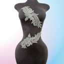 Handmade Rhinestones lace Trim Patches Handsewing Beads Bodice Applique for Dress DIY Accessories 1pair/Set (Silver)